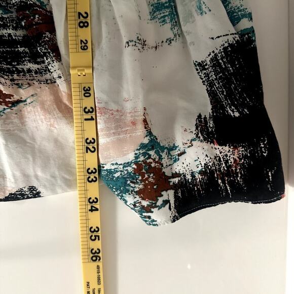 Nine West Abstract Print Tiered Mini Dress Flutter Sleeve M Artsy Boho Festival - Picture 7 of 7